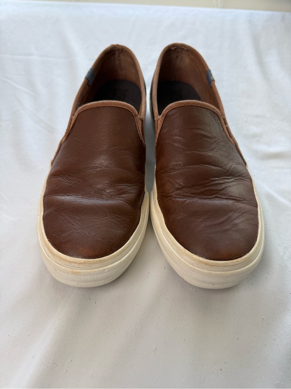 Women’s Keds Double Decker Leather Slip-On Sneakers Cognac Brown Sz 8.5